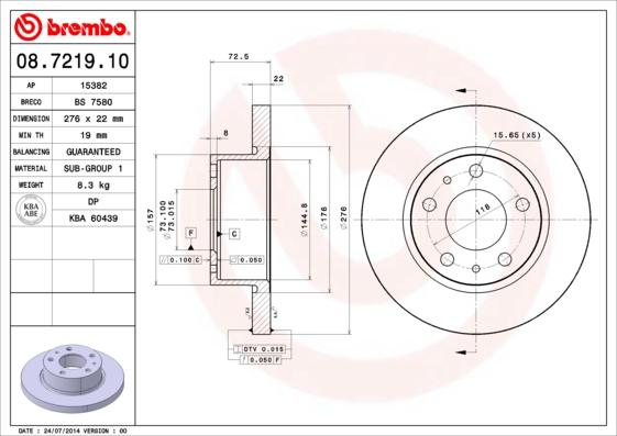 Brembo 08.7219.10 - Тормозной диск unicars.by