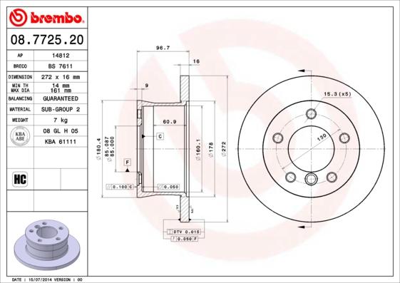 Brembo 08.7725.20 - Тормозной диск unicars.by