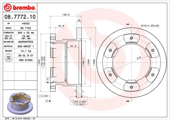 Brembo 08.7772.10 - Тормозной диск unicars.by