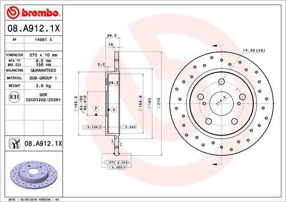 Brembo 08.A912.1X - Тормозной диск unicars.by