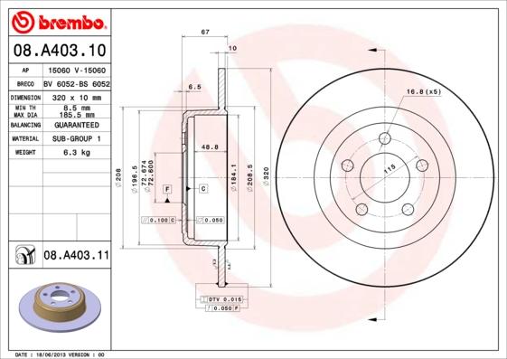 Brembo 08.A403.11 - Тормозной диск unicars.by