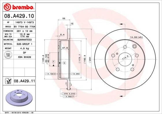 Brembo 08.A429.10 - Тормозной диск unicars.by