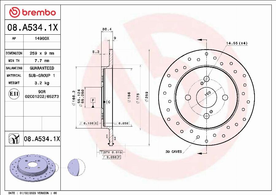 Brembo 08.A534.1X - Тормозной диск unicars.by