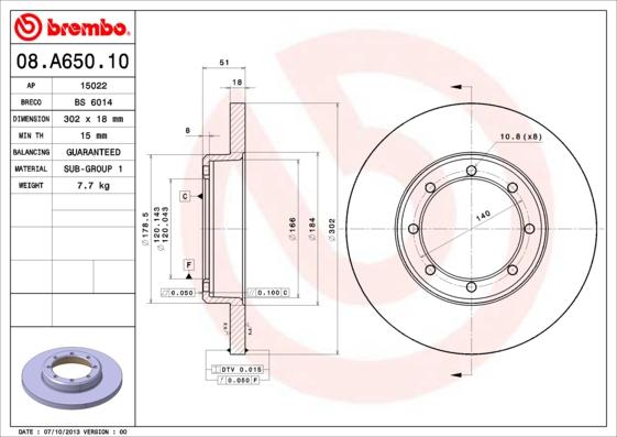 Brembo 08.A650.10 - Тормозной диск unicars.by