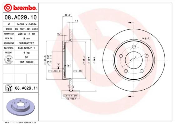 Brembo 08.A029.11 - Тормозной диск unicars.by