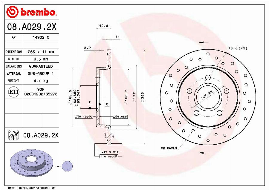 Brembo 08.A029.2X - Тормозной диск unicars.by