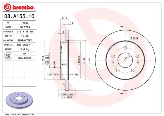 Brembo 08.A155.10 - Тормозной диск unicars.by