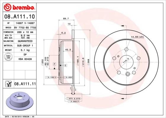 Brembo 08.A111.11 - Тормозной диск unicars.by