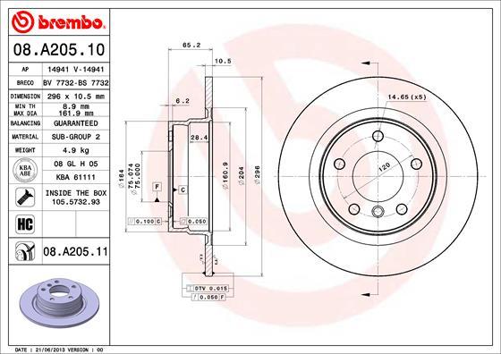 Brembo 08.A205.11 - Тормозной диск unicars.by