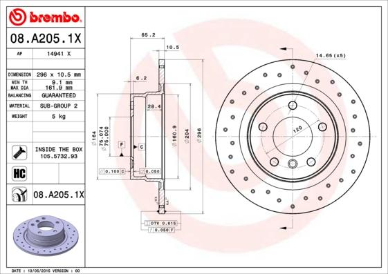 Brembo 08.A205.1X - Тормозной диск unicars.by