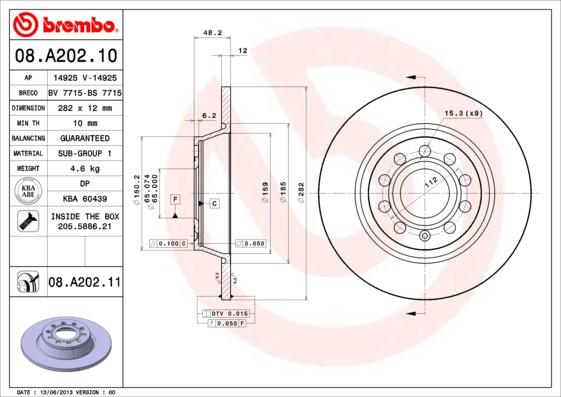 Brembo 08.A202.10 - Тормозной диск unicars.by