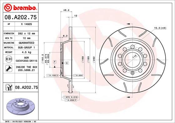 Brembo 08.A202.75 - Тормозной диск unicars.by