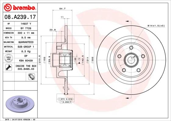 Brembo 08.A239.17 - Тормозной диск unicars.by