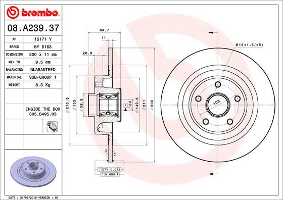 Brembo 08.A239.37 - Тормозной диск unicars.by