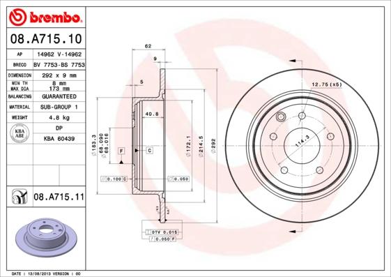 Brembo 08.A715.11 - Тормозной диск unicars.by