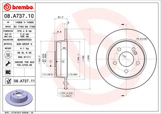 Brembo 08.A737.11 - Тормозной диск unicars.by