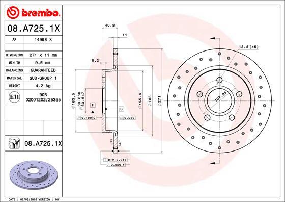 Brembo 08.A725.1X - Тормозной диск unicars.by