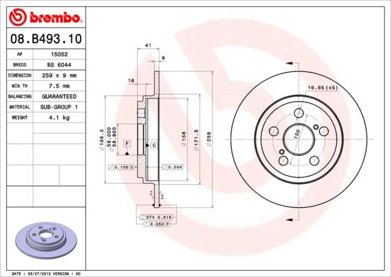 Brembo 08.B493.10 - Тормозной диск unicars.by