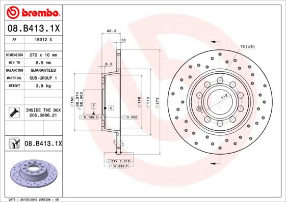 Brembo 08.B413.1X - Тормозной диск unicars.by