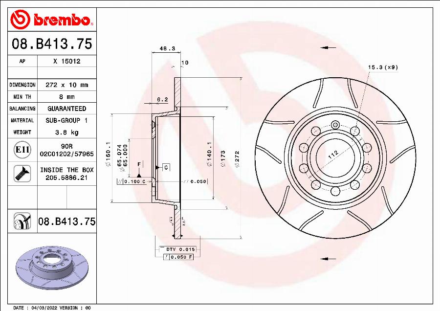 Brembo 08.B413.75 - Тормозной диск unicars.by