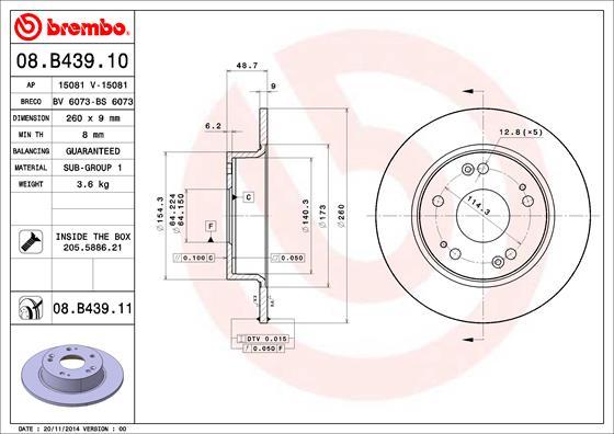 Brembo 08.B439.11 - Тормозной диск unicars.by