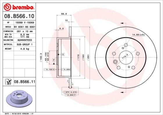 Brembo 08.B566.11 - Тормозной диск unicars.by