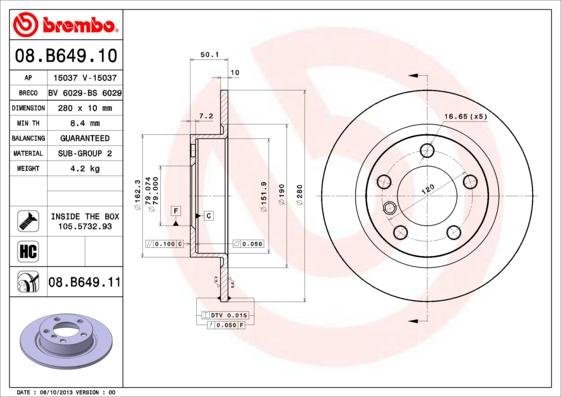 Brembo 08.B649.11 - Тормозной диск unicars.by