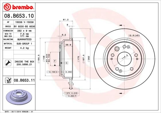 Brembo 08.B653.11 - Тормозной диск unicars.by