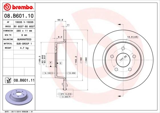 Brembo 08.B601.11 - Тормозной диск unicars.by