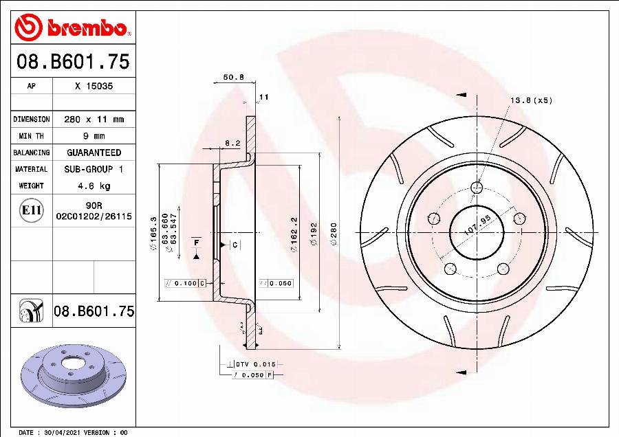 Brembo 08.B601.75 - Тормозной диск unicars.by