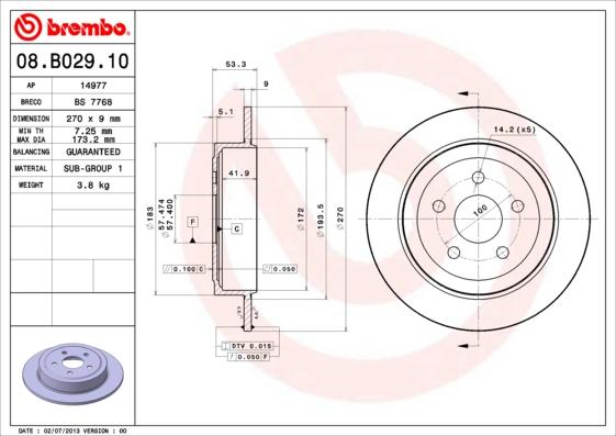 Brembo 08.B029.10 - Тормозной диск unicars.by