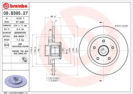 Brembo 08.B395.27 - Тормозной диск unicars.by