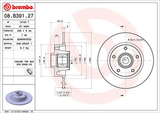 Brembo 08.B391.27 - Тормозной диск unicars.by