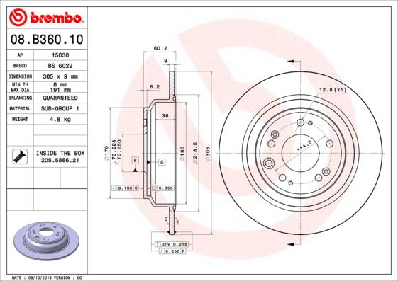 Brembo 08.B360.10 - Тормозной диск unicars.by