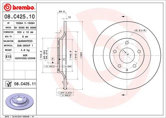 Brembo 08.C425.11 - Тормозной диск unicars.by