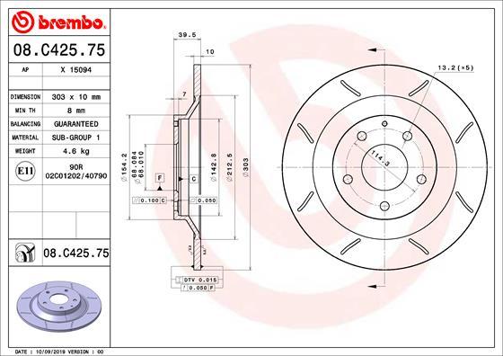 Brembo 08.C425.75 - Тормозной диск unicars.by