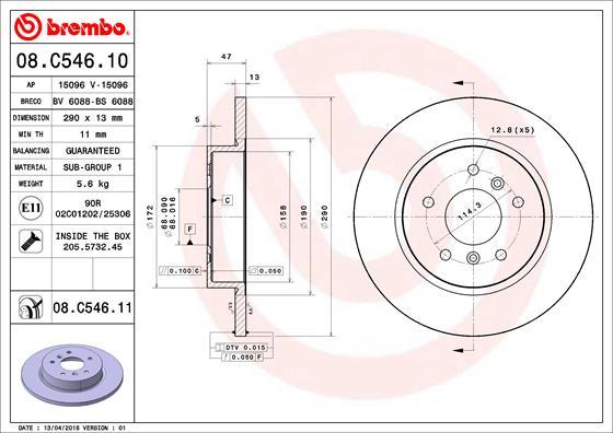 Brembo 08.C546.11 - Тормозной диск unicars.by