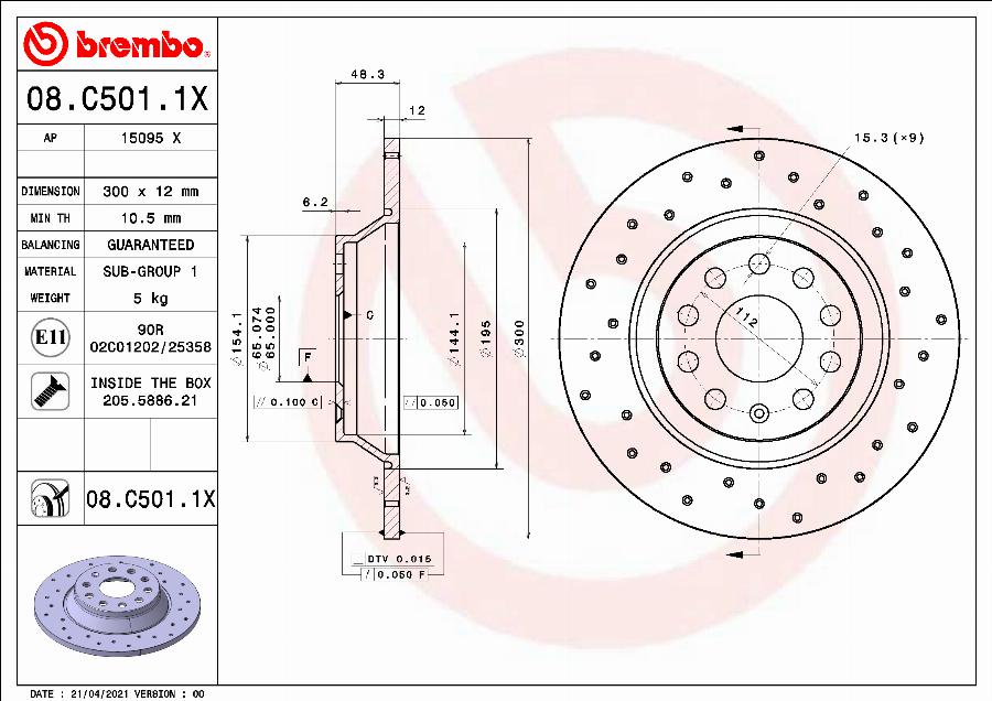 Brembo 08.C501.1X - Тормозной диск unicars.by