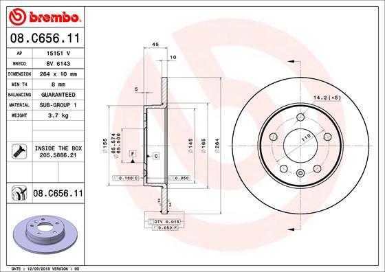 Brembo 08.C656.11 - Тормозной диск unicars.by