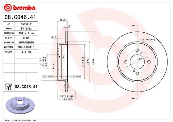 Brembo 08.C046.41 - Тормозной диск unicars.by