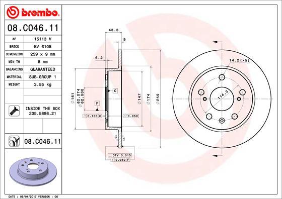 Brembo 08.C046.11 - Тормозной диск unicars.by