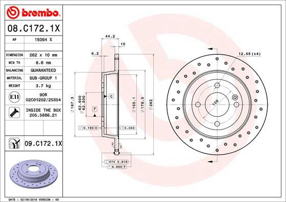 Brembo 08.C172.1X - Тормозной диск unicars.by