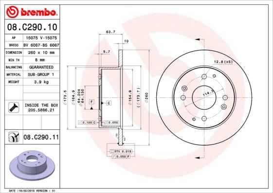 Brembo 08.C290.10 - Тормозной диск unicars.by