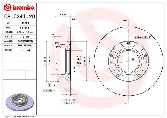 Brembo 08.C241.20 - Тормозной диск unicars.by