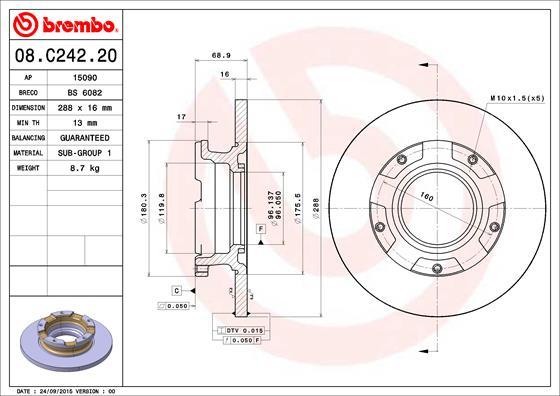 Brembo 08.C242.20 - Тормозной диск unicars.by