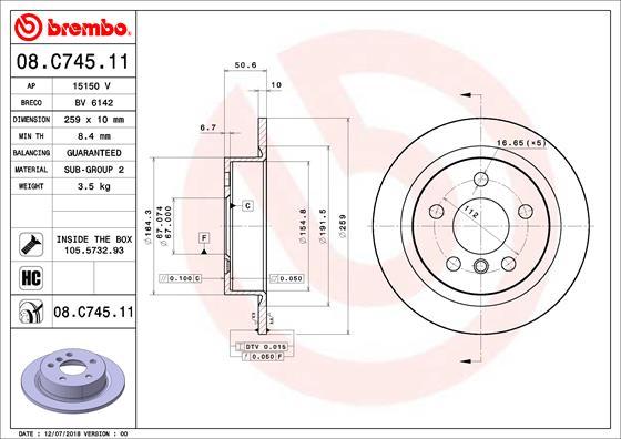 Brembo 08.C745.11 - Тормозной диск unicars.by