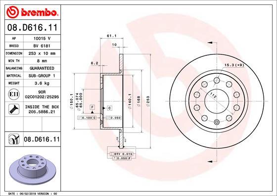 Brembo 08.D616.11 - Тормозной диск unicars.by