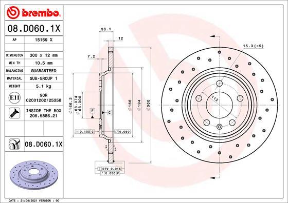 Brembo 08.D060.1X - Тормозной диск unicars.by