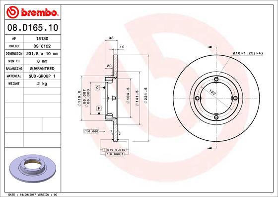 Brembo 08.D165.10 - Тормозной диск unicars.by