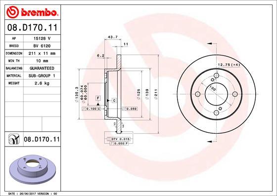 Brembo 08.D170.11 - Тормозной диск unicars.by